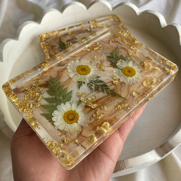 BROWN MARBLED FLORALS — Small Rectangle Tray