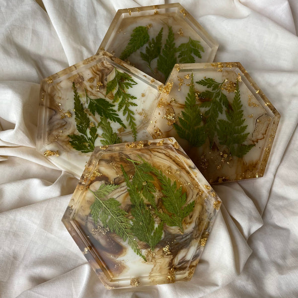 Brown Marbled Fern Coasters