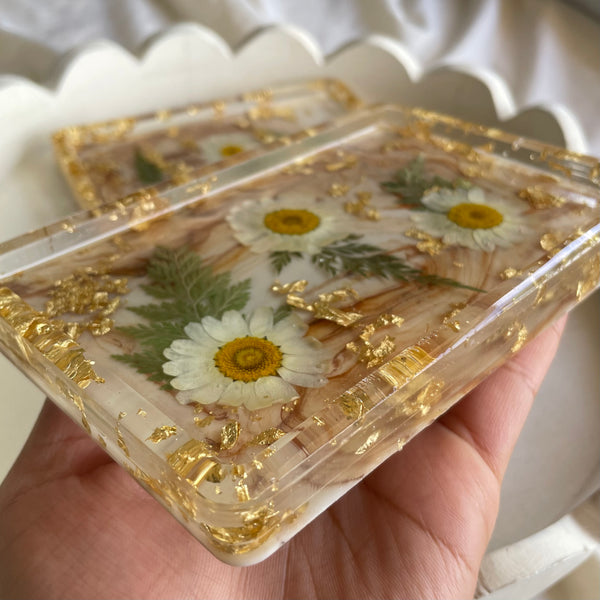 BROWN MARBLED FLORALS — Small Rectangle Tray