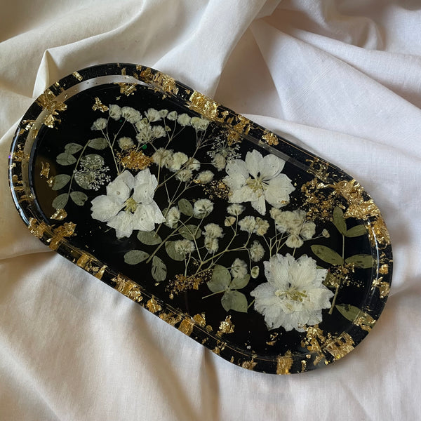 BLACK FLORALS — Oval Tray