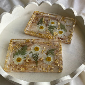 BROWN MARBLED FLORALS — Small Rectangle Tray