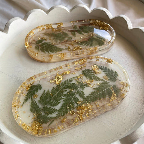 BROWN MARBLE FERNS — Oval Tray