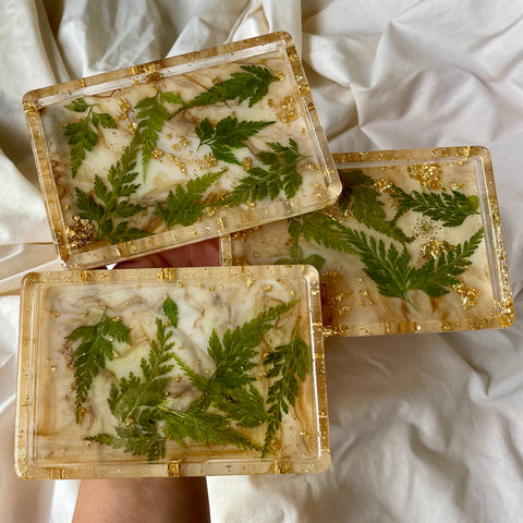 BROWN MARBLED FERNS- Small Rectangle Tray