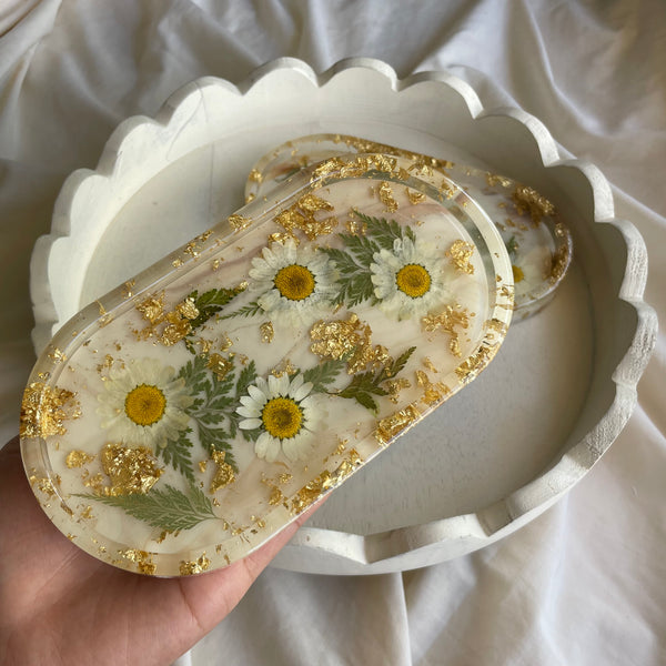 BROWN MARBLE FLORALS — Oval Tray