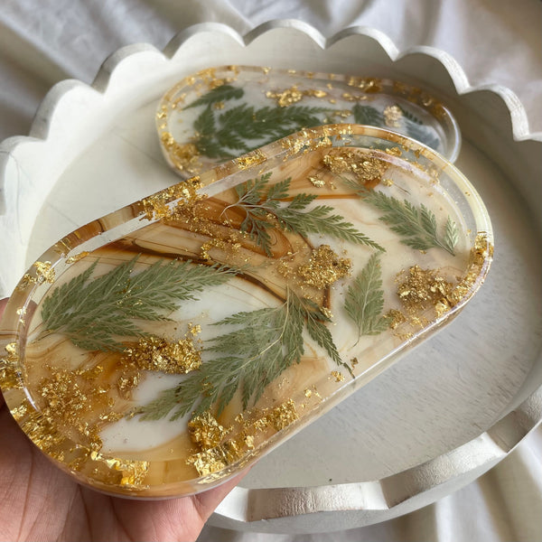 BROWN MARBLE FERNS — Oval Tray