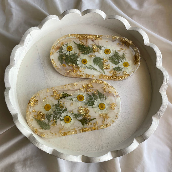 BROWN MARBLE FLORALS — Oval Tray